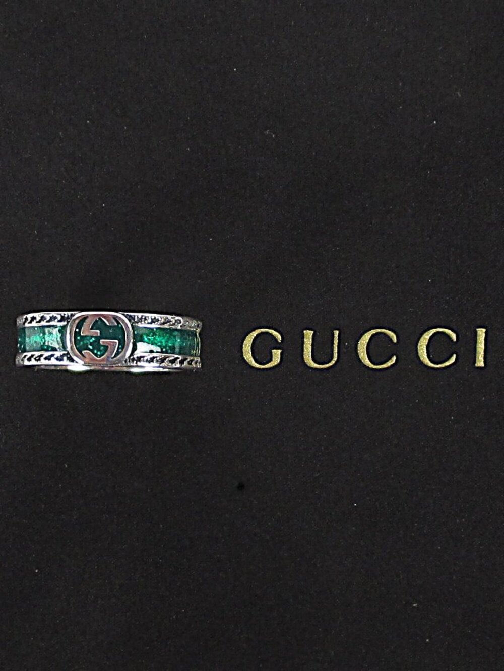 GUCCI STERLING SILVER & ENAMEL INTERLOCKING G RING